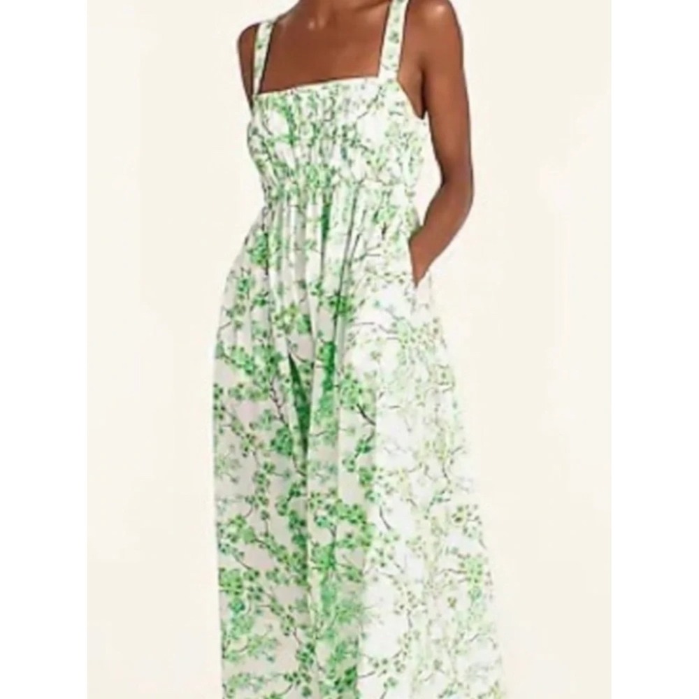 JCrew NWT Gathered‎ tank midi dress in lime cherry blossoms XS